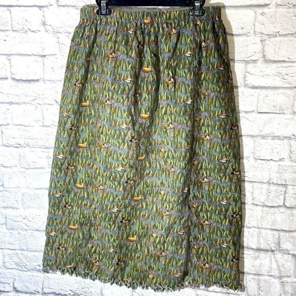 Handmade Vintage Duck Animal Print Distressed Cottagecore Stretch Midi Skirt
